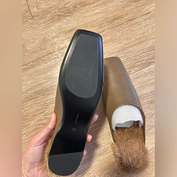NWT* CHICJOC Mink Fur Leather Brown Mules - Size 38 - Picture 2 of 11